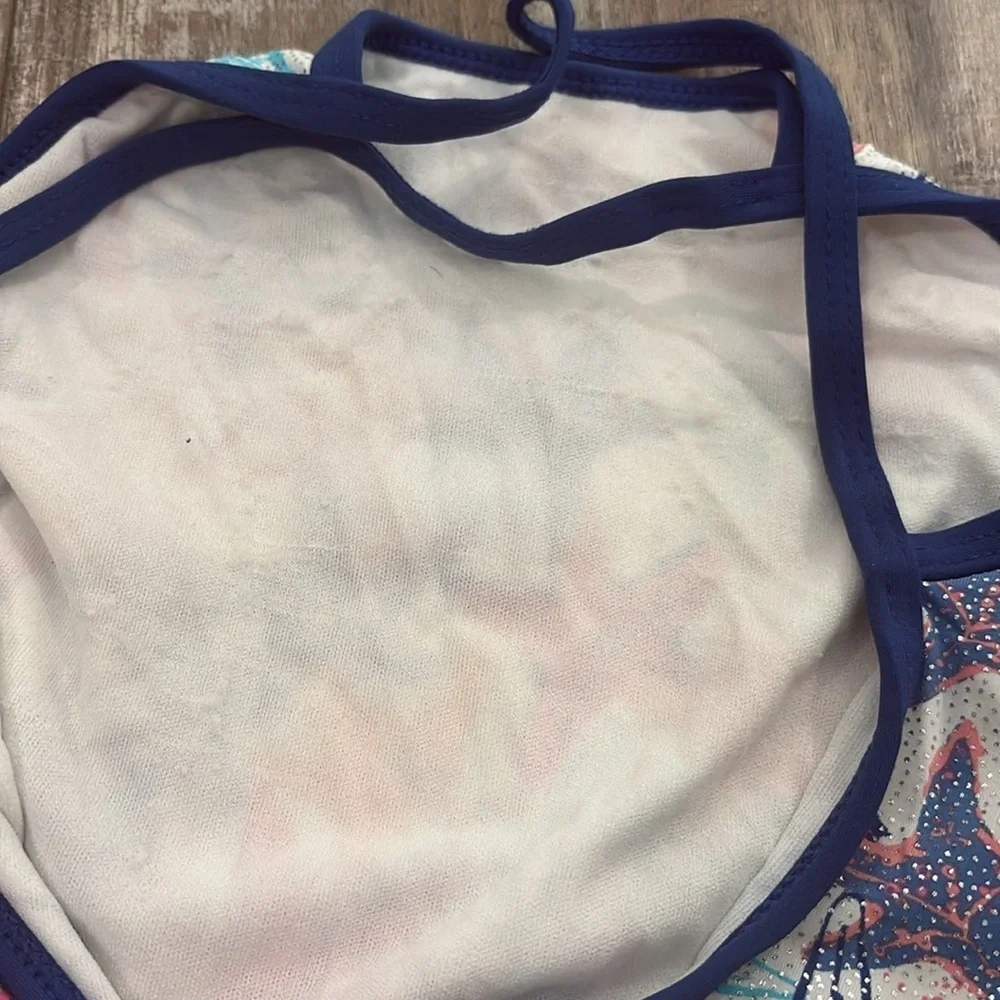 Hatley one piece blue and pink metallic sea stars swimsuit, crisscross back 3t